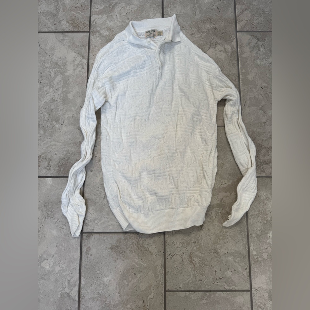 VINTAGE Oakton Ltd White Thin Cotton Collared Sweater